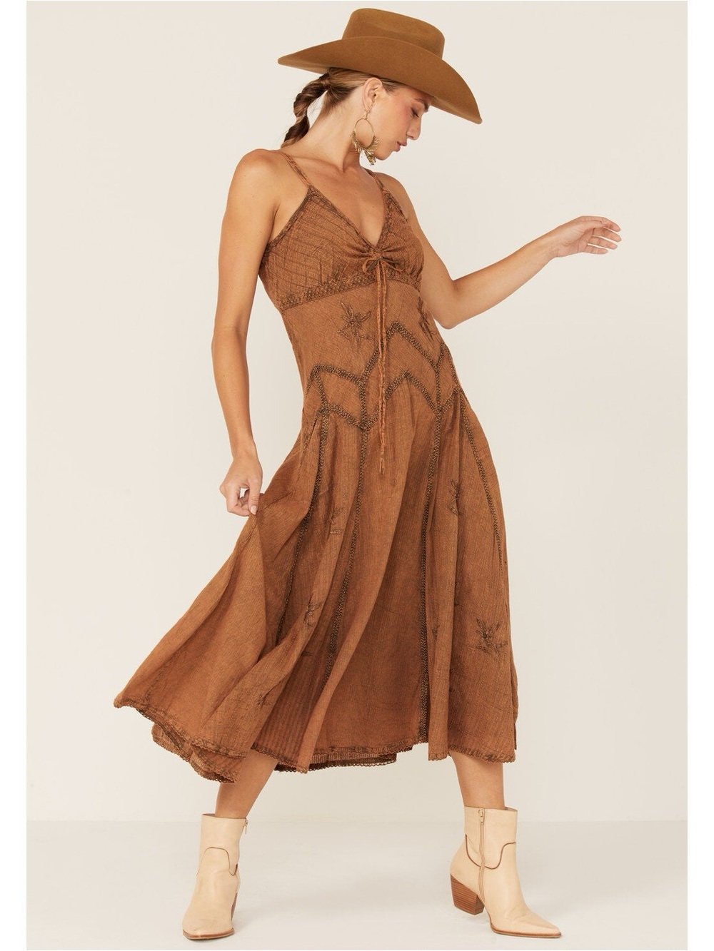 Scully Midi Dress Embroidery Boho Western Festival Cowgirl Rustic M